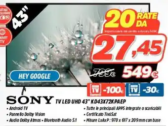 Fiducia & Convenienza Sony TV Led UHD 43" KD43X72KPAEP offerta