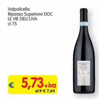 Famila Superstore Le Vie Dell'Uva Valpolicella Ripasso Superiore DOC cl 75 offerta