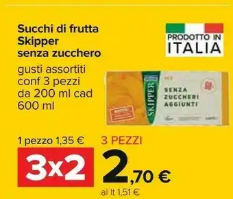 Carrefour Zuegg Succhi Di Frutta Skipper Pesca Senza Zucchero 600 Ml offerta