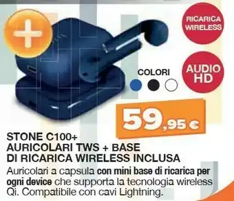 Expert Stone C100+ Auricolari Tws + Base Di Ricarica Wireless Inclusa offerta