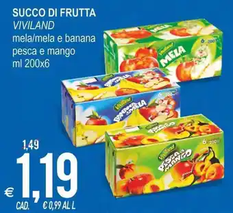 Viviland Succo di Frutta mela/mela e banana pesca e mango ml 200x6