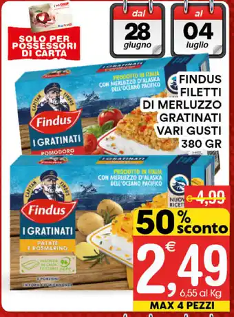 Gecop Findus Filetti Di Merluzzo Gratinati Vari Gusti 380gr offerta