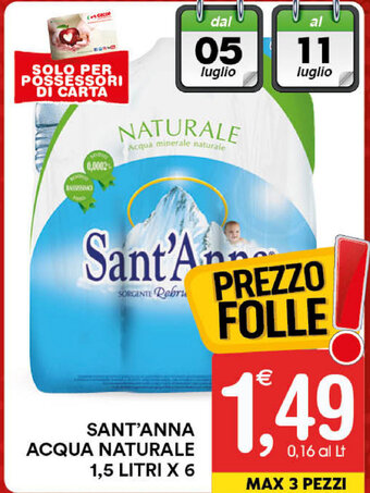 Gecop Sant'Anna Acqua Naturale 1,5 litri x 6 offerta