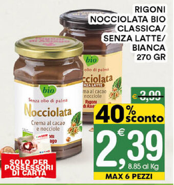 Gecop Rigoni Nocciolata Bio Classica/Senza Latte/Bianca 270gr offerta