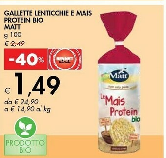 Bennet Matt Gallette Lenticchie E Mais Protein Bio offerta