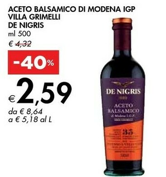 Bennet De nigris Aceto Balsamico Di Modena IGP 500 G(ml) offerta