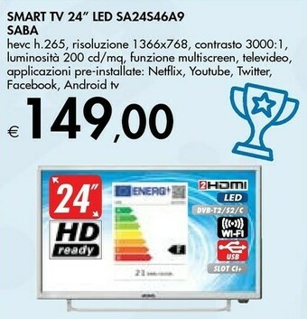 Bennet SABA SA24S46A9 TV 61 Cm (24") HD Smart TV Wi-Fi Argento offerta