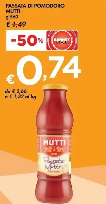 Bennet Mutti Passata Di Pomodoro 560 G(ml) offerta