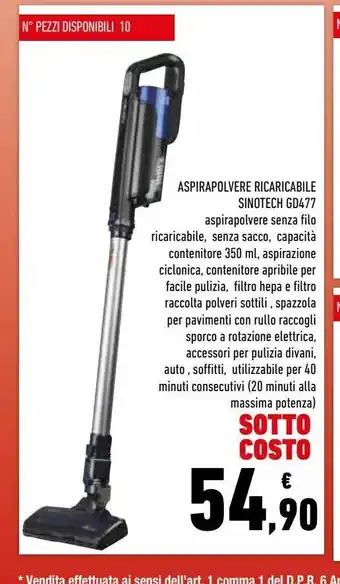Conad Superstore Aspirapolvere ricaricabile sinotech gd 477 offerta