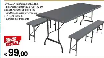 Iper La Grande Tavolo Con 2 Panchine Richiudibili offerta