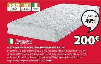JYSK Materasso In Schiuma Buoninfante F200 offerta