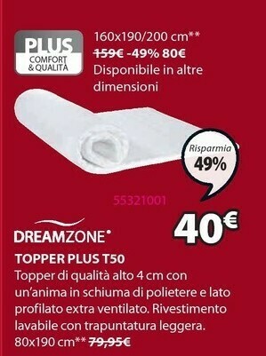 JYSK Dreamzone Topper Plus T50 offerta