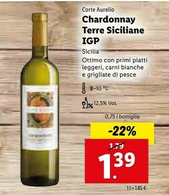 Lidl Corte Aurelio Chardonnay Terre Siciliane IGP offerta