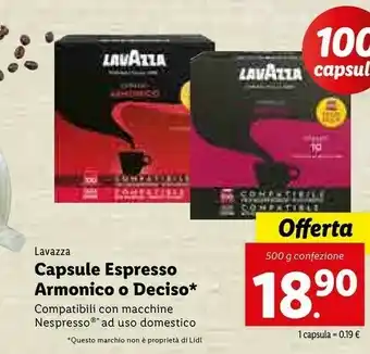 Lidl Lavazza Deciso Capsule Caffè Tostatura Scura 100 Pezzo(i) offerta