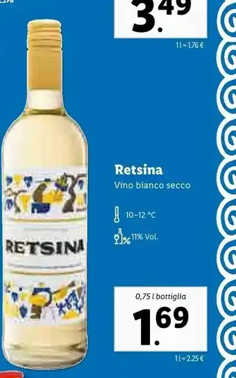 Lidl Retsina Vino Bianco Secco offerta