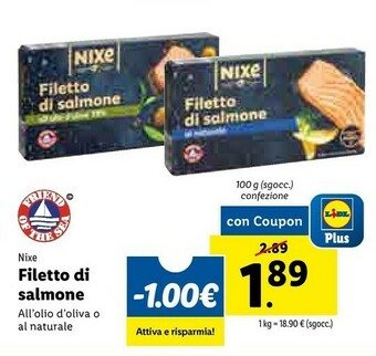 Lidl Nixe Filetto Di Salmone Al Naturale 100 G(ml) offerta