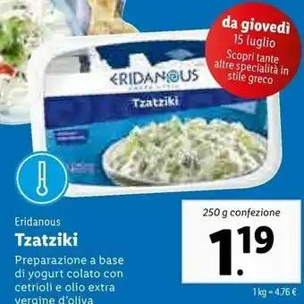 Lidl Eridanous Tzatziki With Extra Virgin Olive Oil 250 G(ml) offerta