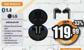 Unieuro LG Tone Free FN7 Black Cuffie True Wireless Bluetooth Meridian Audio ANC Con Custodia UVnano offerta