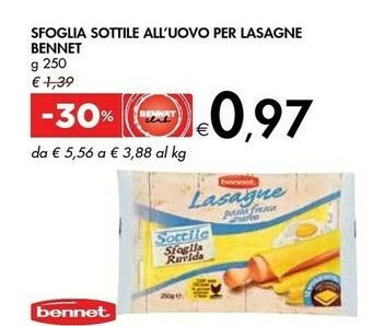 Bennet Sfoglia Sottile All'uovo Per Lasagne