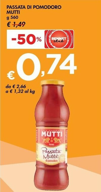 Bennet Mutti Passata Di Pomodoro 560 G(ml) offerta