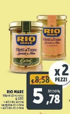 Deco Supermercati Rio Mare Filetti Di Tonno Lime E Zenzero 180 G(ml) offerta