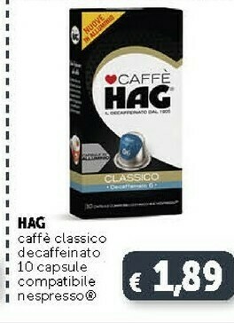 Deco Supermercati Hag Caffè Classico Decaffeinato 10 Capsule Compatibile Nespresso offerta
