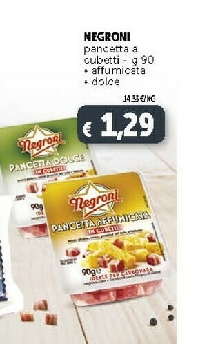 Deco Supermercati Negroni Pancetta Dolce A Cubetti 90 G(ml) offerta