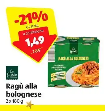 ALDI Ragù alla bolognese offerta