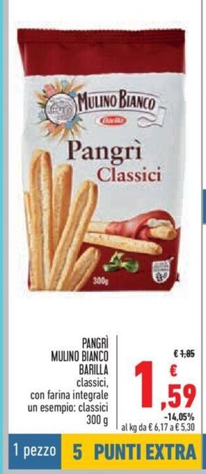 Conad Pangrì Mulino Bianco Barilla classici, con farina integrale un esempio: classici 300 g offerta