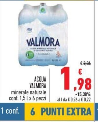 Conad Valmora Acqua minerale naturale conf. 1,5 L x 6 pezzi offerta