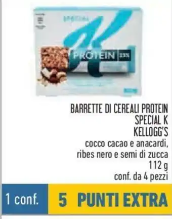 Conad Kellogg's Special K Barrette Di Cereali Protein cocco cacao e anacardi, ribes nero e semi di zucca 112 g conf. da 4 pezzi offerta