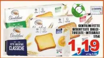 Gentilini Fette Biscottate Dolci - Tostate - Integrali 175 g