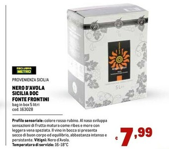 Metro Fonte frontini Nero d'Avola offerta