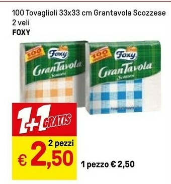 Iper La Grande Foxy 100 Tovaglioli 33 X 33 Cm Grantavola Scozzese 2 Veli offerta