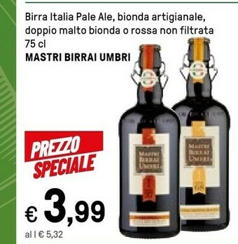 Iper La Grande Mastri birrai umbri Birra Italia Pale Ale, Bionda Artigianale, Doppio Malto Bionda O Rossa Non Filtrata 75 Cl offerta