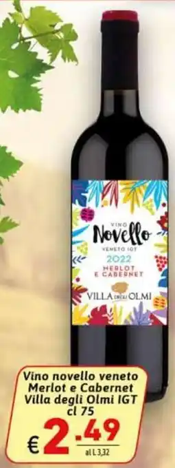 Ipercarni Vino novello veneto Merlot e Cabernet Villa degli Olmi IGT cl 75 offerta