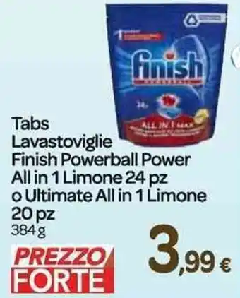 Carrefour Express Finish Powerball Power All in 1 Limone 24 pz o Ultimate All in 1 Limone 20 pz Tabs Lavastoviglie 384 g offerta