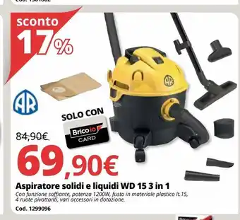 Aspiratore solidi e liquidi wd 15 3 in 1