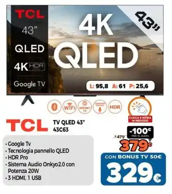 Expert TCL TV QLED 43" TCL 43C63 offerta