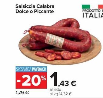 Carrefour Market Salsiccia calabra dolce o piccante offerta