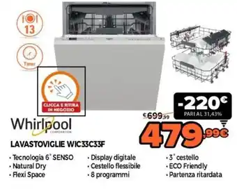 Expert Whirlpool Lavastoviglie WIC33C33F offerta