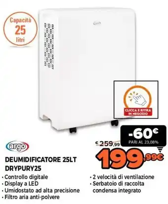 Expert Argo Deumidificatore 25Lt Drypury25 offerta