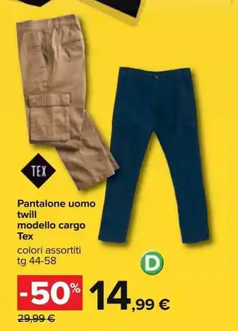Carrefour Iper Pantalone uomo twill modelo cargo tex offerta