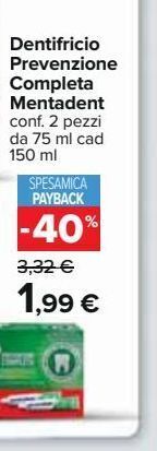 Carrefour Iper Dentifricio prevenzione completa mentadent offerta