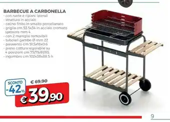 DPiù Barbecue A Carbonella Con Ruote E Ripiani Laterali 2 Maniglie Removibili offerta