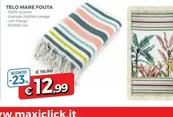 Famila Fouta Telo Mare 100% Cotone 90x180 Cm Stampa Digitale Savage offerta