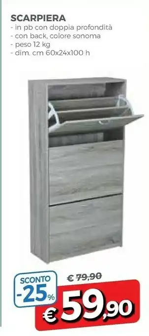 Famila Scarpiera Doppia Profondita Sonoma 12 Kg 60x24x100 Cm offerta