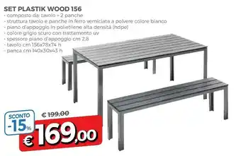 Famila Set Plastik Wood 156 Tavolo + 2 Panche Grigio Scuro offerta