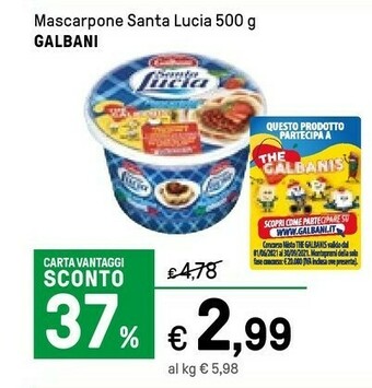 Iper La Grande Galbani Mascarpone Santa Lucia 500 G(ml) offerta