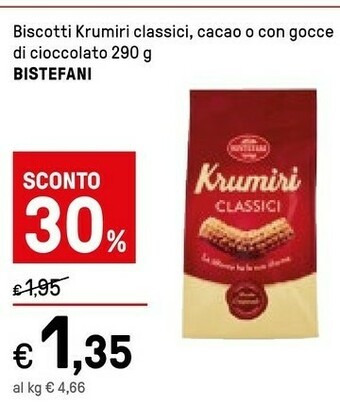 Iper La Grande Bistefani Biscotti Krumiri Classici, Cacao O Con Gocce Di Cioccolato 290 G offerta
